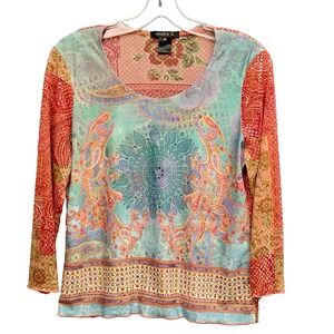 Laura G Scarf Print Top Fairy Whimsigoth Sparkle Y2K Semi-Sheer Dainty Artsy